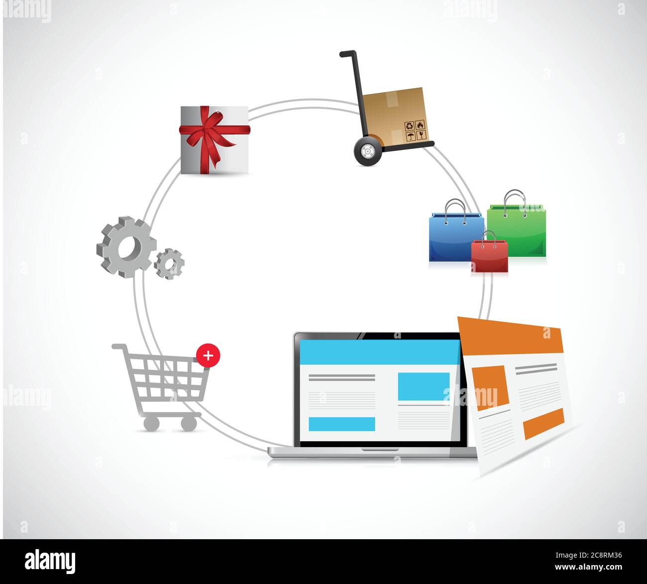 Online shopping concept cycle illustration design over a white