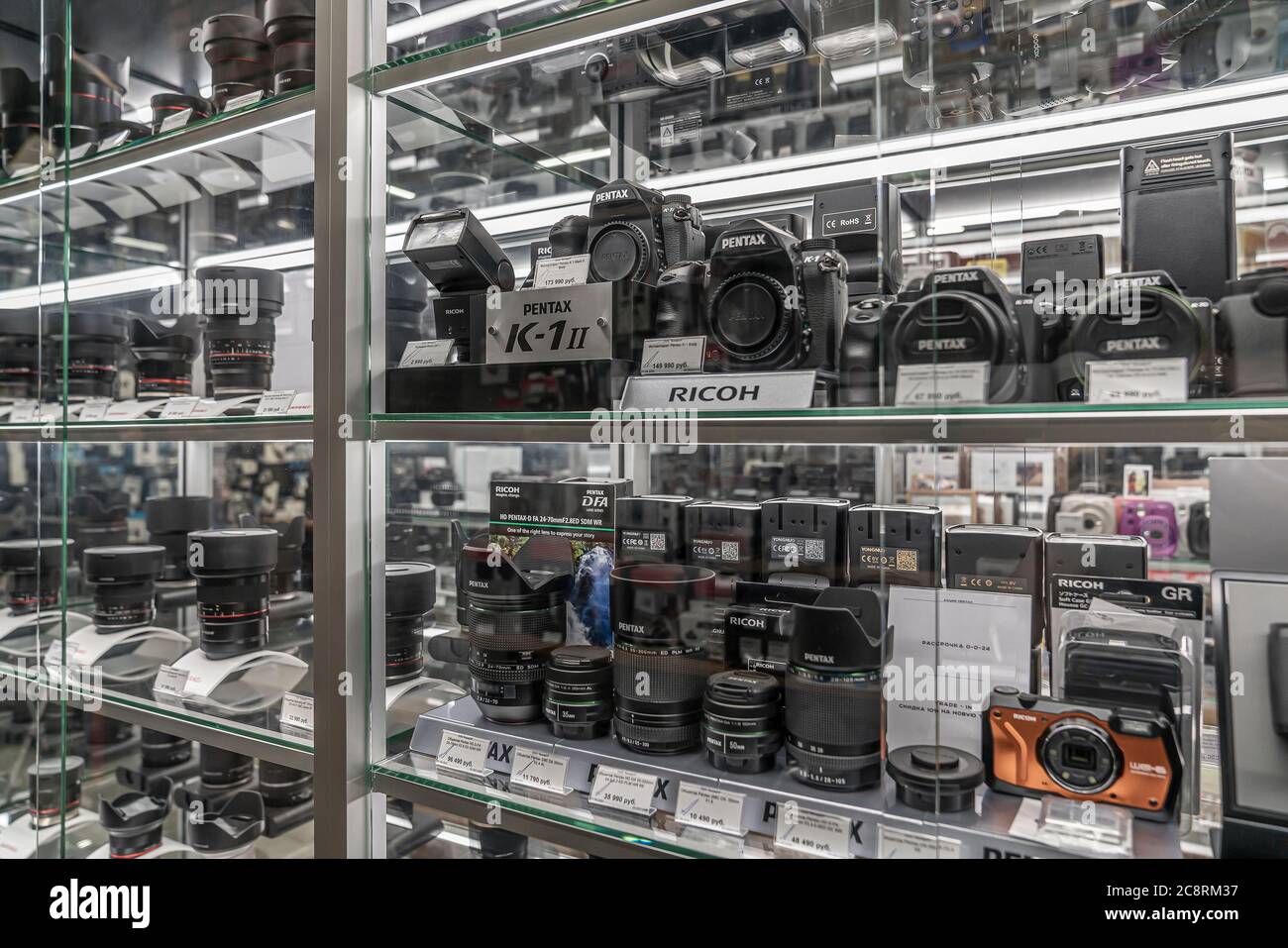 Krasnoyarsk, Russia, June 20, 2020: Pentax K1 ii cameras and photo lenses  on the counter of a photo store Stock Photo - Alamy