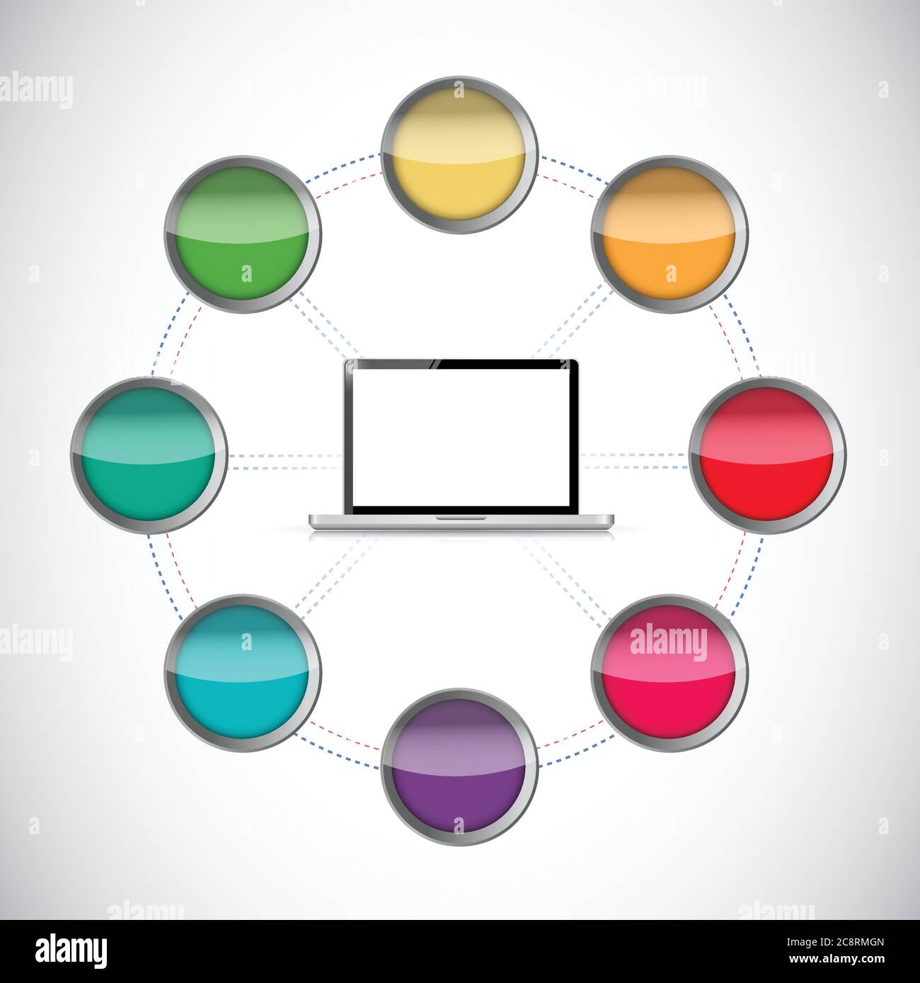 Color network connection and laptop illustration design over a white ...
