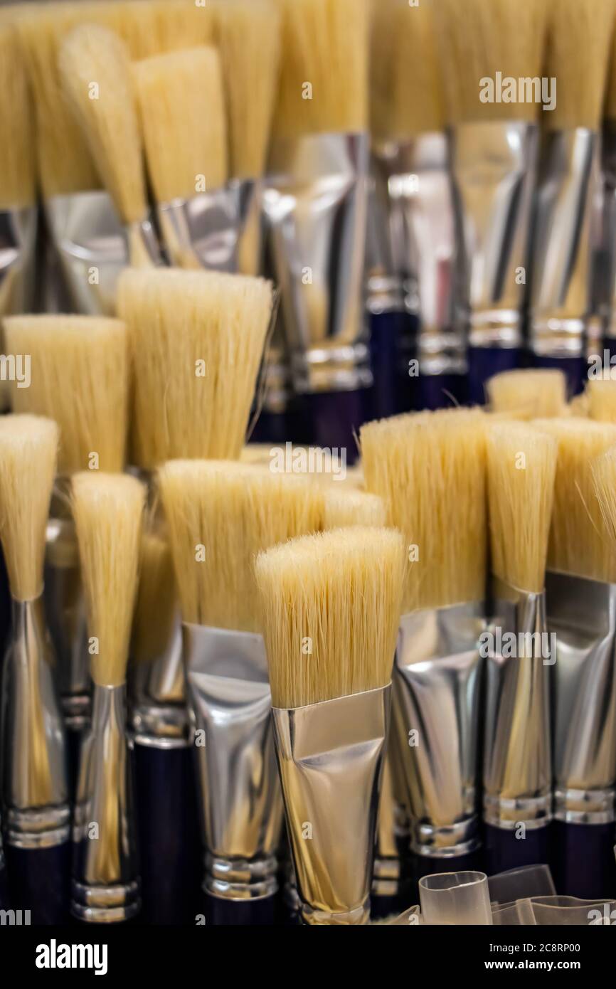 Art brushes for painting from natural bristles. Tools of the artist
