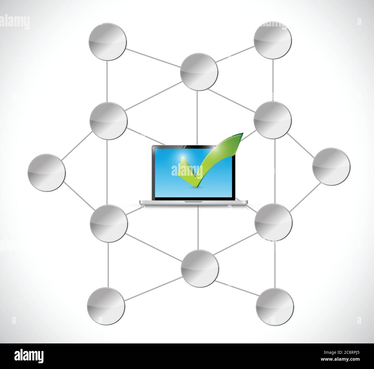 Computer and check mark diagram illustration design over a white ...