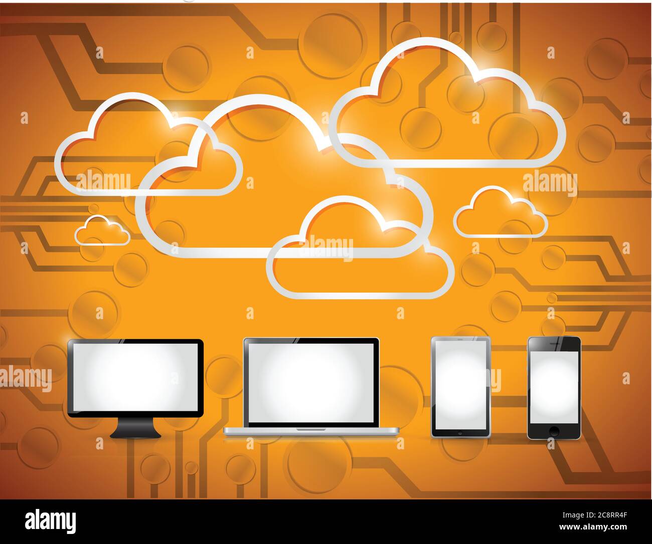 Electronics and clouds computing illustration design over a orange background Stock Vector