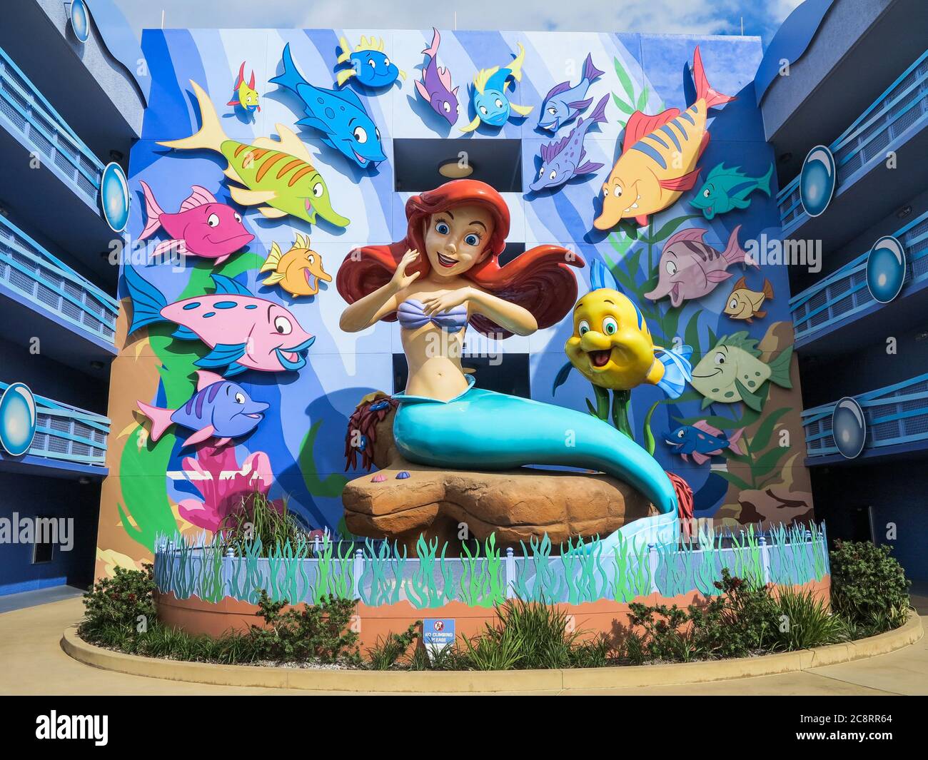 ORLANDO, FLORIDA – December 21st, 2015 – Ariel and Flounder from The Little Mermaid at Disney's Art of Animation Resort in Walt Disney World Stock Photo