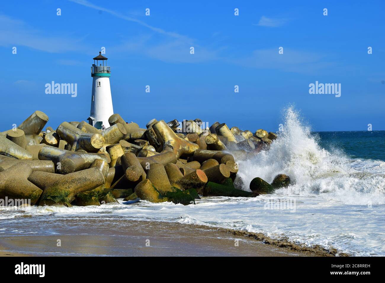 Lighthouse at Seabright Beach in Santa Cruz Stock Photo