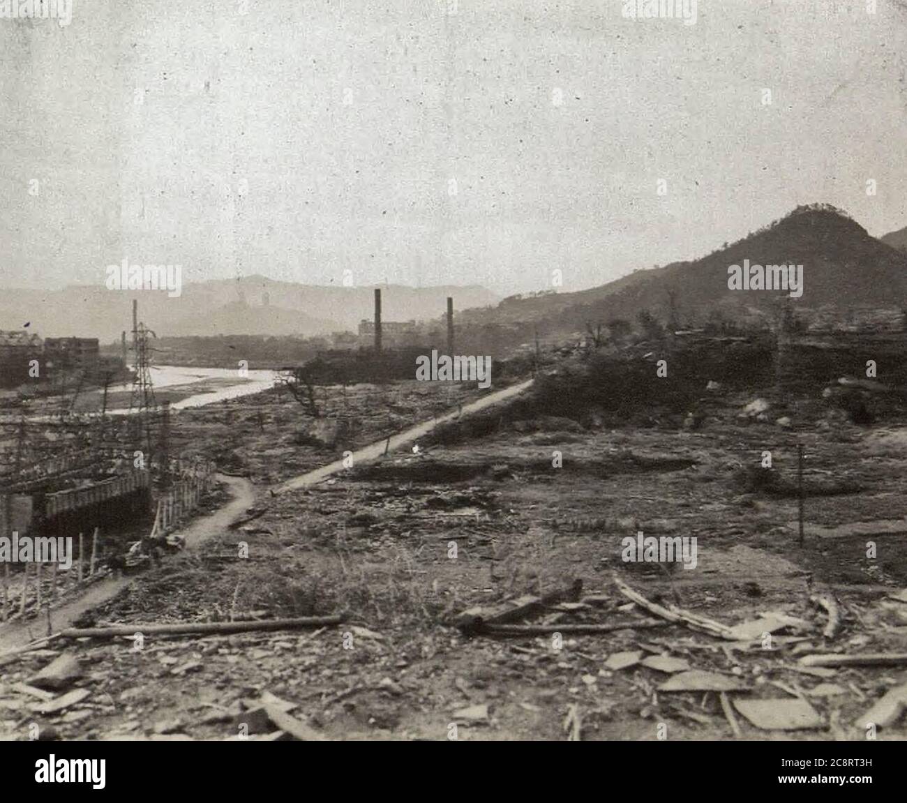 Scene in the city of Hiroshima, Japan after the Atomic Bomb attack - late 1945 or early 1946 Stock Photo