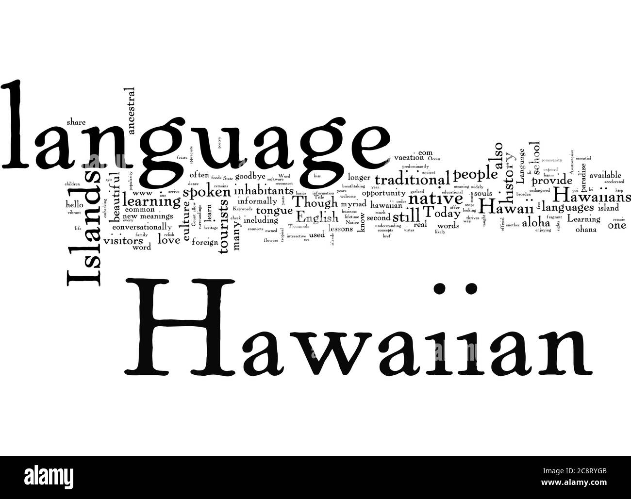 Word Cloud Summary Of Article The Fun Of Learning The Hawaiian Language Stock Photo Alamy