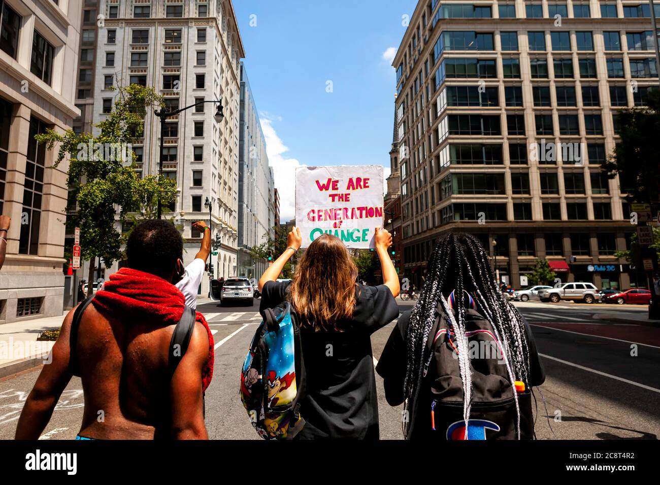 Teens at head of March Against Trump's Police State in support of black lives, free speech, and Portland, OR,  Washington, DC, United States Stock Photo