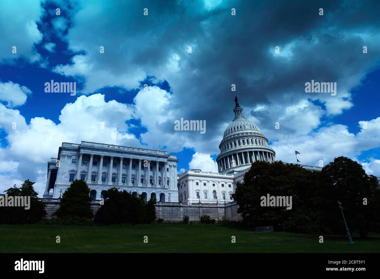 View of west side of the U.S. Capitol building with an ominous appearance, Washington, DC, United States, color Stock Photo