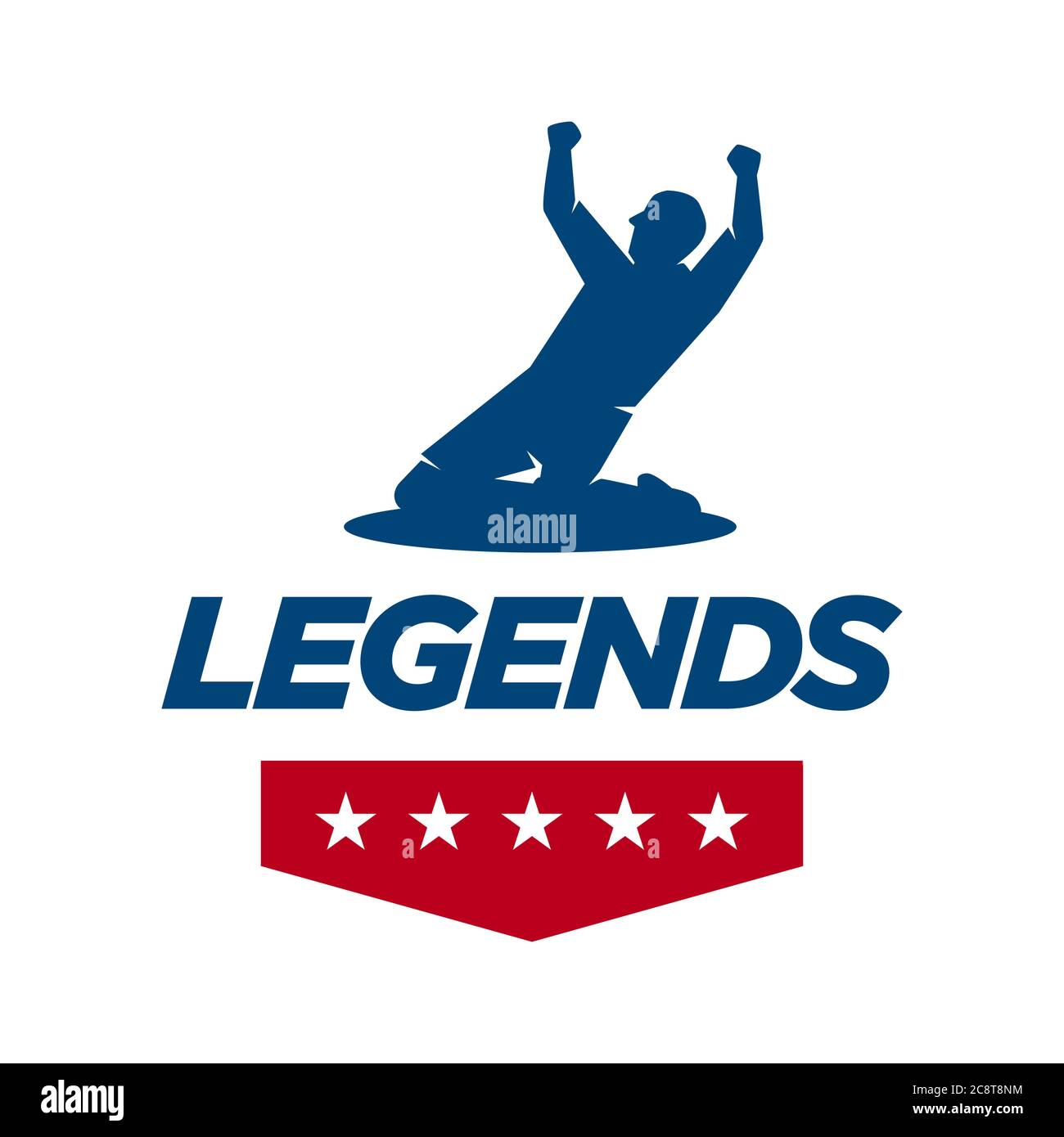 superstar player celebration image with sporty lettering typography emblem Legend Logo vector concept design template illustration Stock Vector