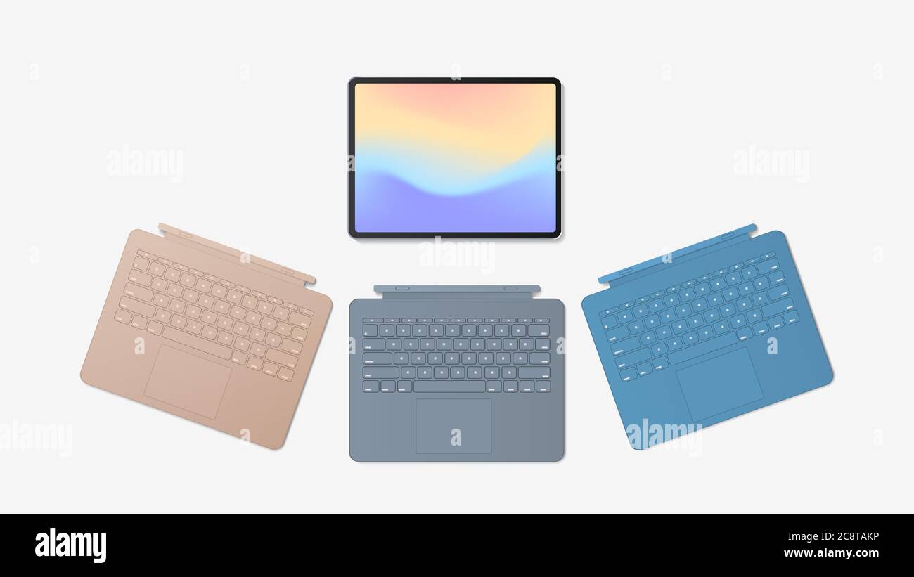 modern tablet computer with different keyboards and colored screen