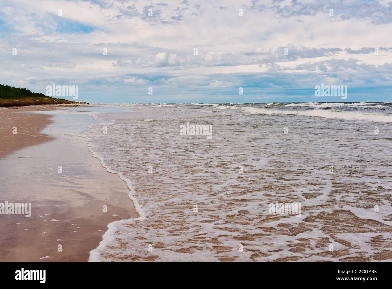 Scenic view of Baltic Sea white sand beach. Beautiful sea landscape in Poland. Stock Photo