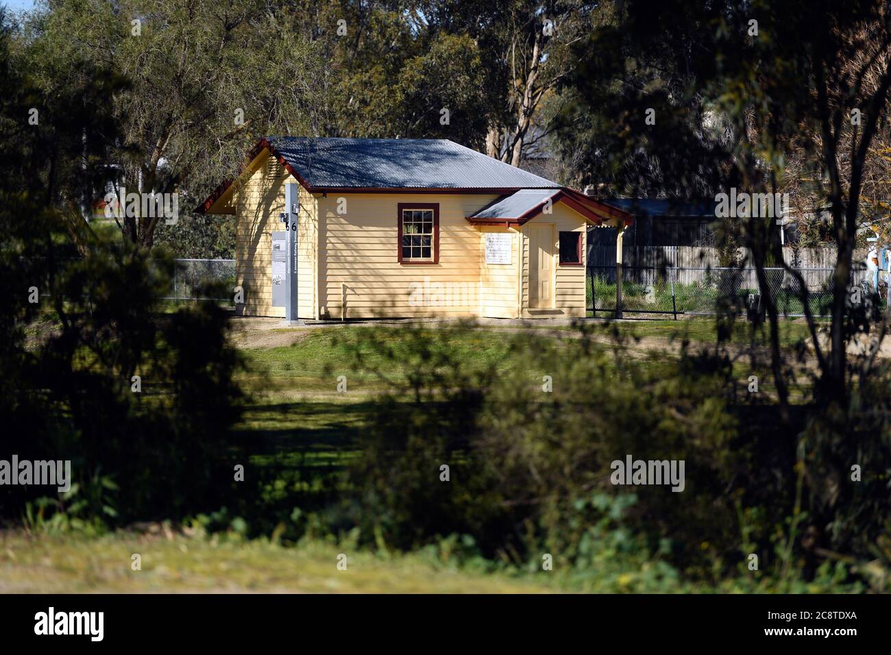 Glenrowan, Victoria. The Glenrowan Station where Ned Kelly, wounded by gunshots, was treated before being sent by train to Benalla. Stock Photo