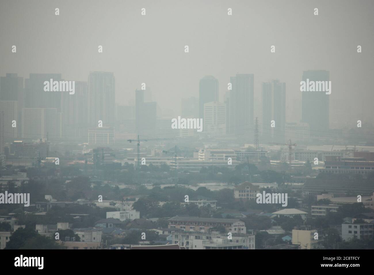 PM 2.5 Dust Covered Bangkok Thailand. Stock Photo