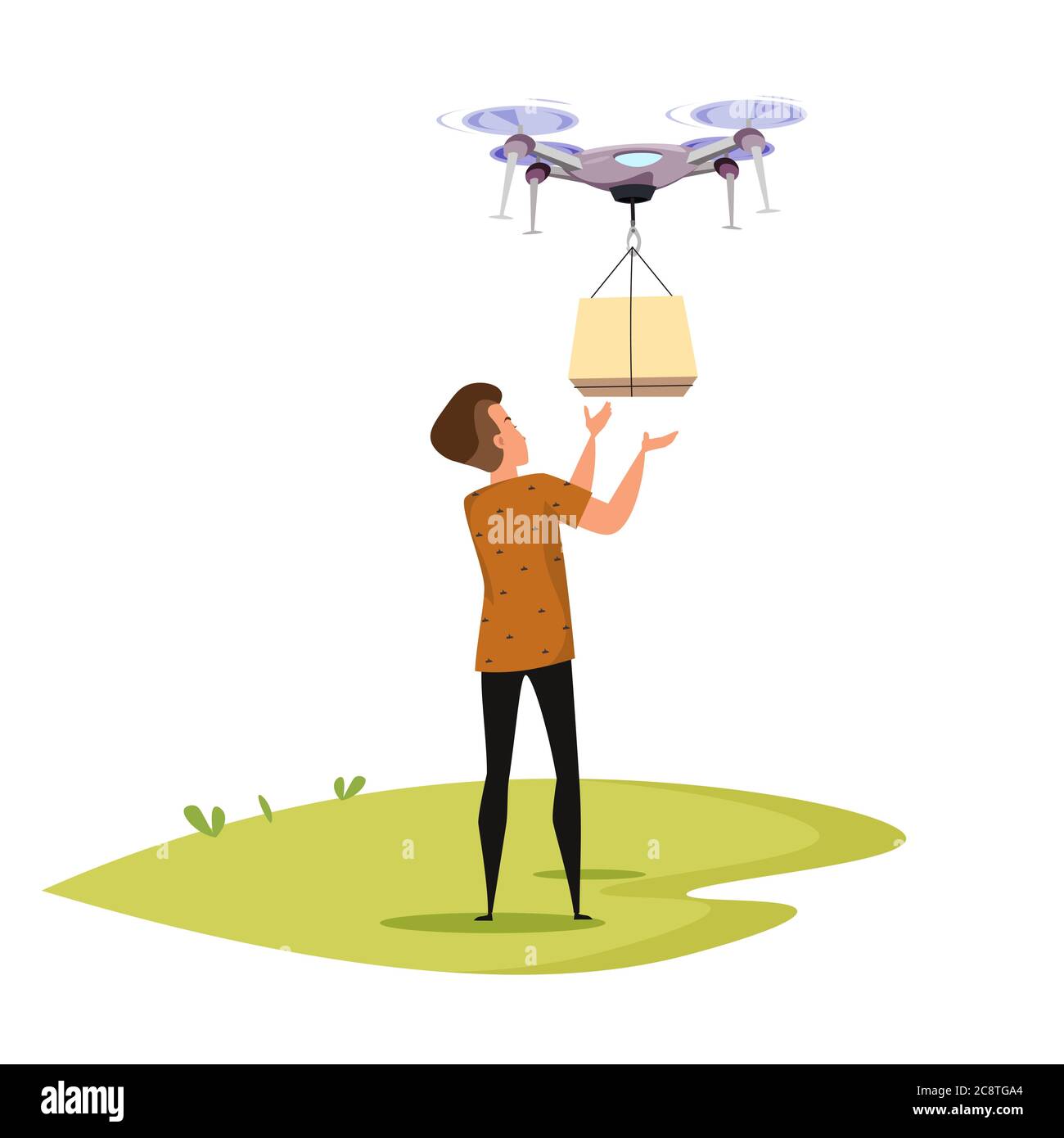 Drone delivering box flat vector illustration Stock Vector