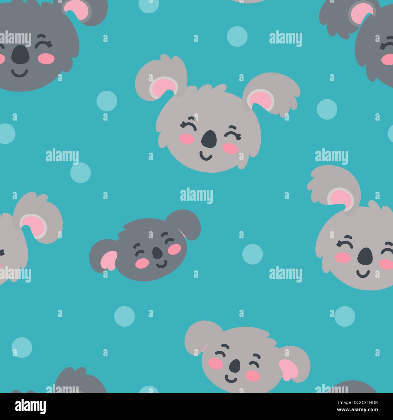Seamless pattern with koala family on blue background. Happy koalas ...