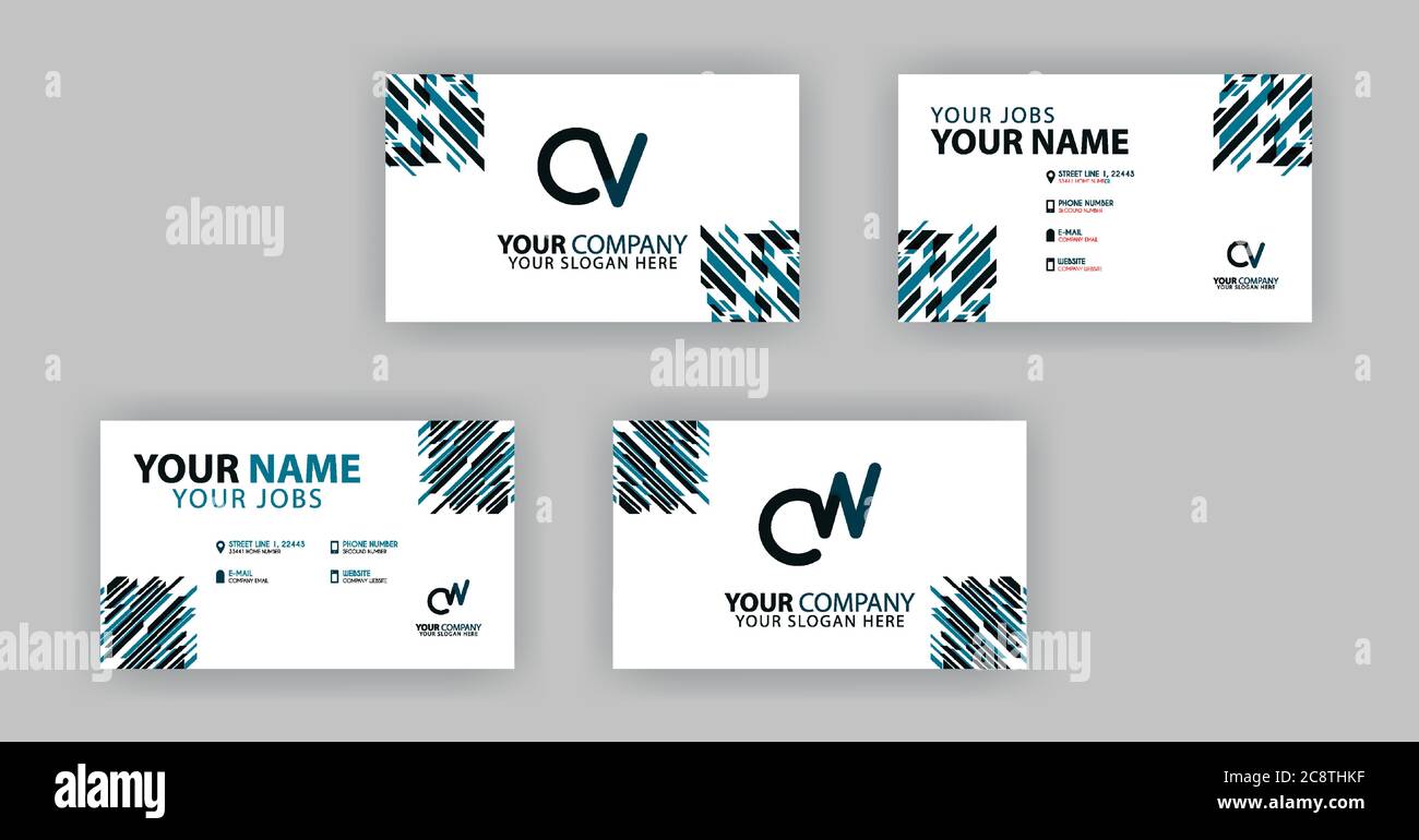 Letter CV and CW of business cards and logos in packs. Modern flat