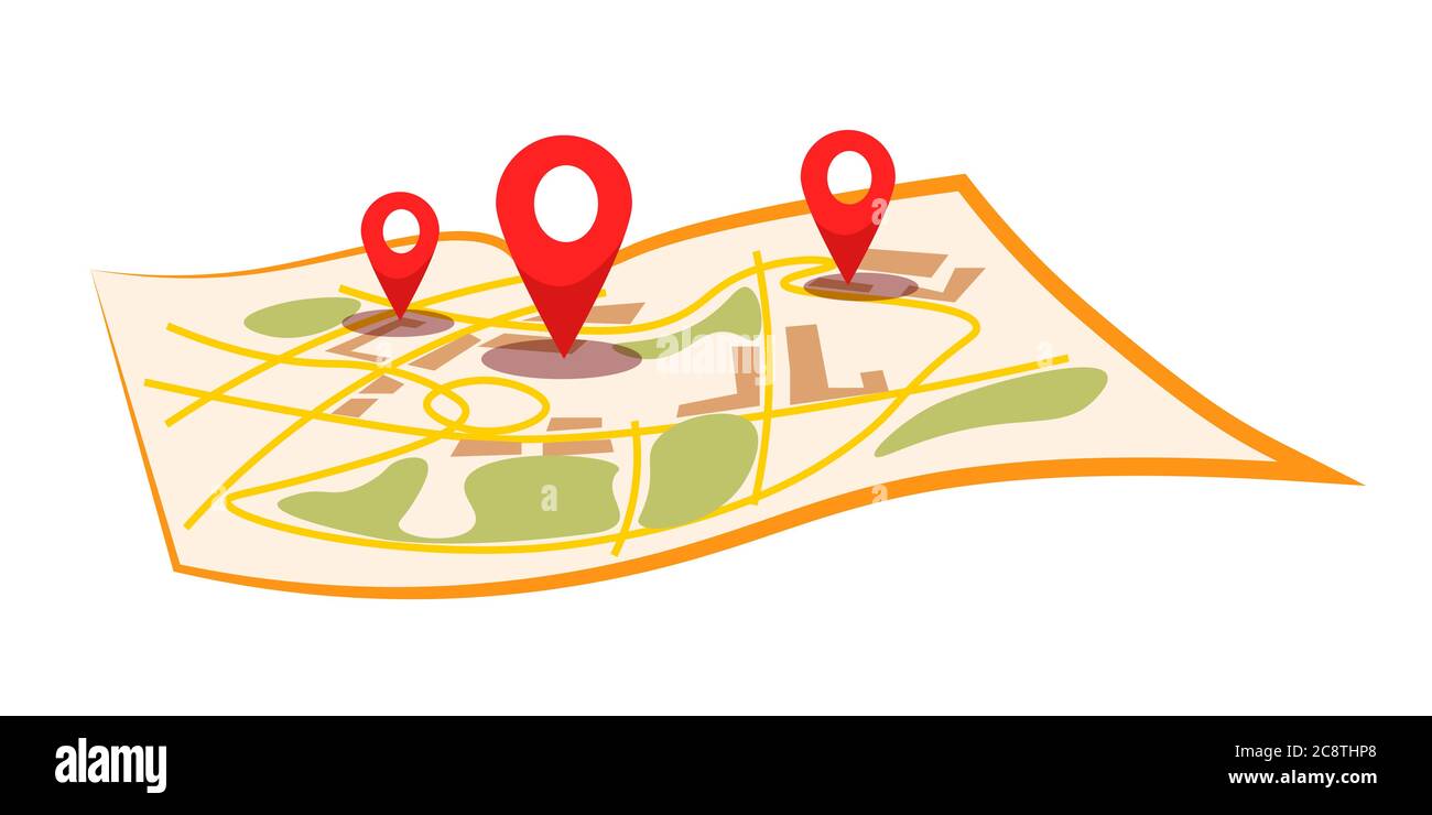 City map with pins flat vector illustration Stock Vector