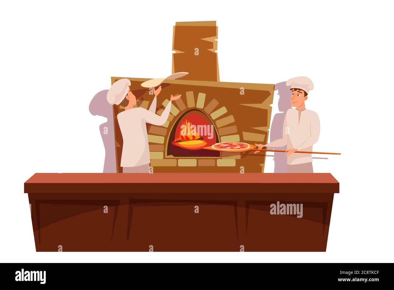 Cooks Baking Pizza Flat Vector Illustration Stock Vector Image & Art 