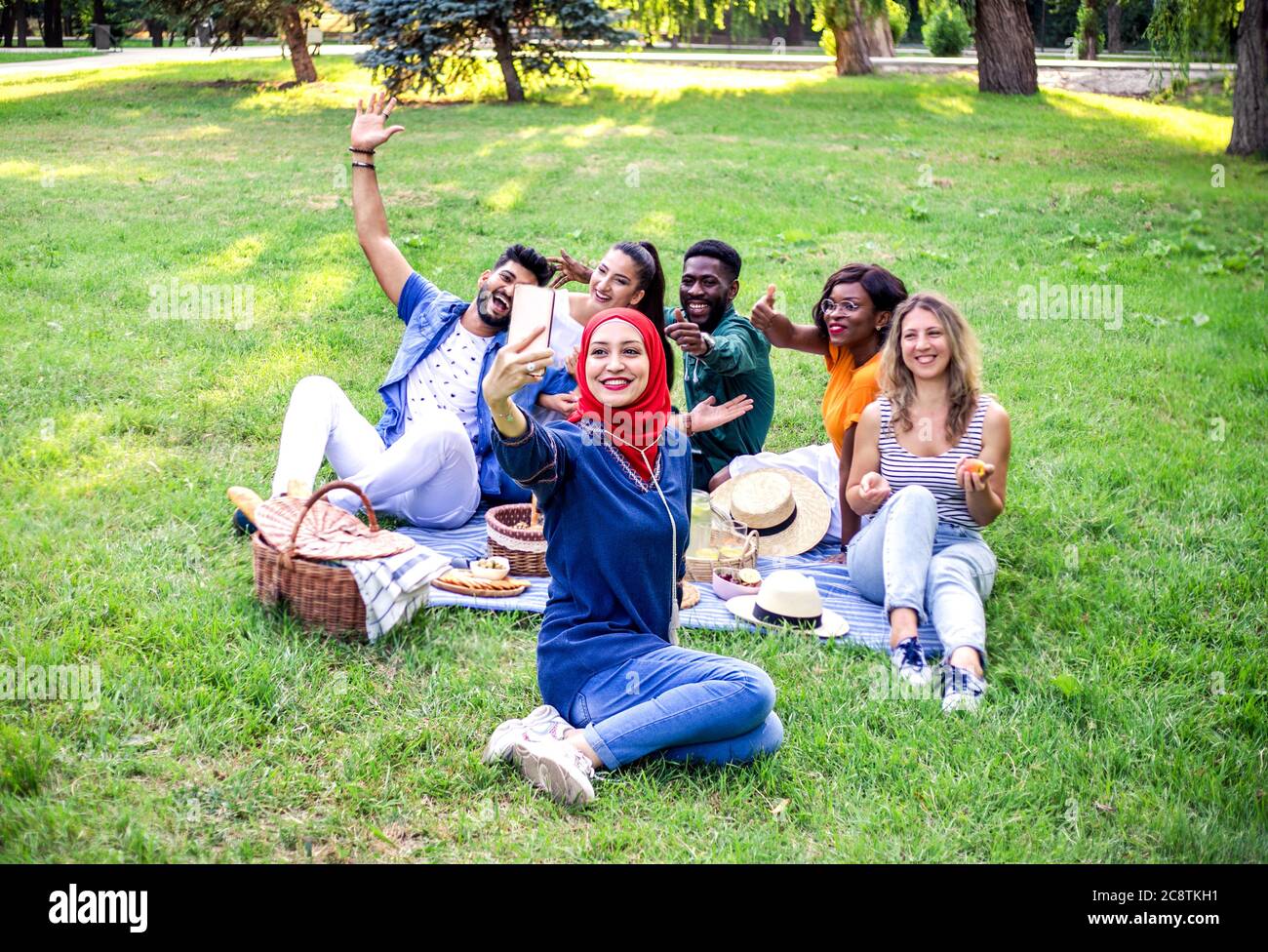 Best friends are on picnic in the park Stock Photo Alamy