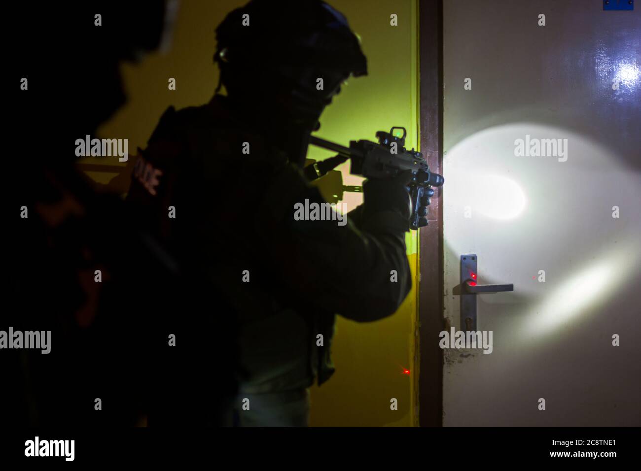 special unit SWAT at the police action in the building Stock Photo
