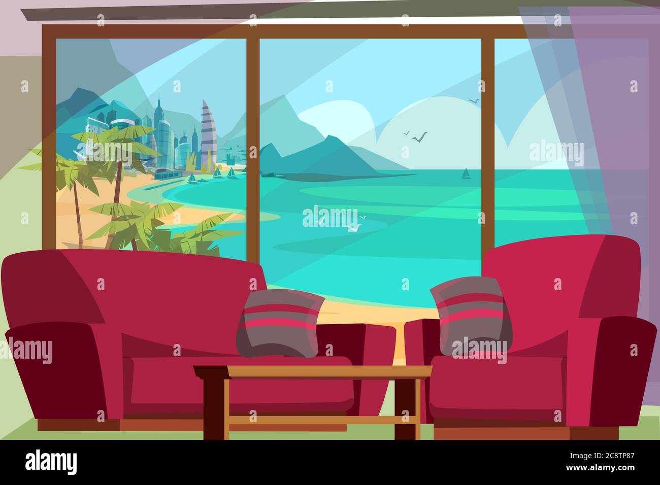 Seascape view from window vector illustration Stock Vector