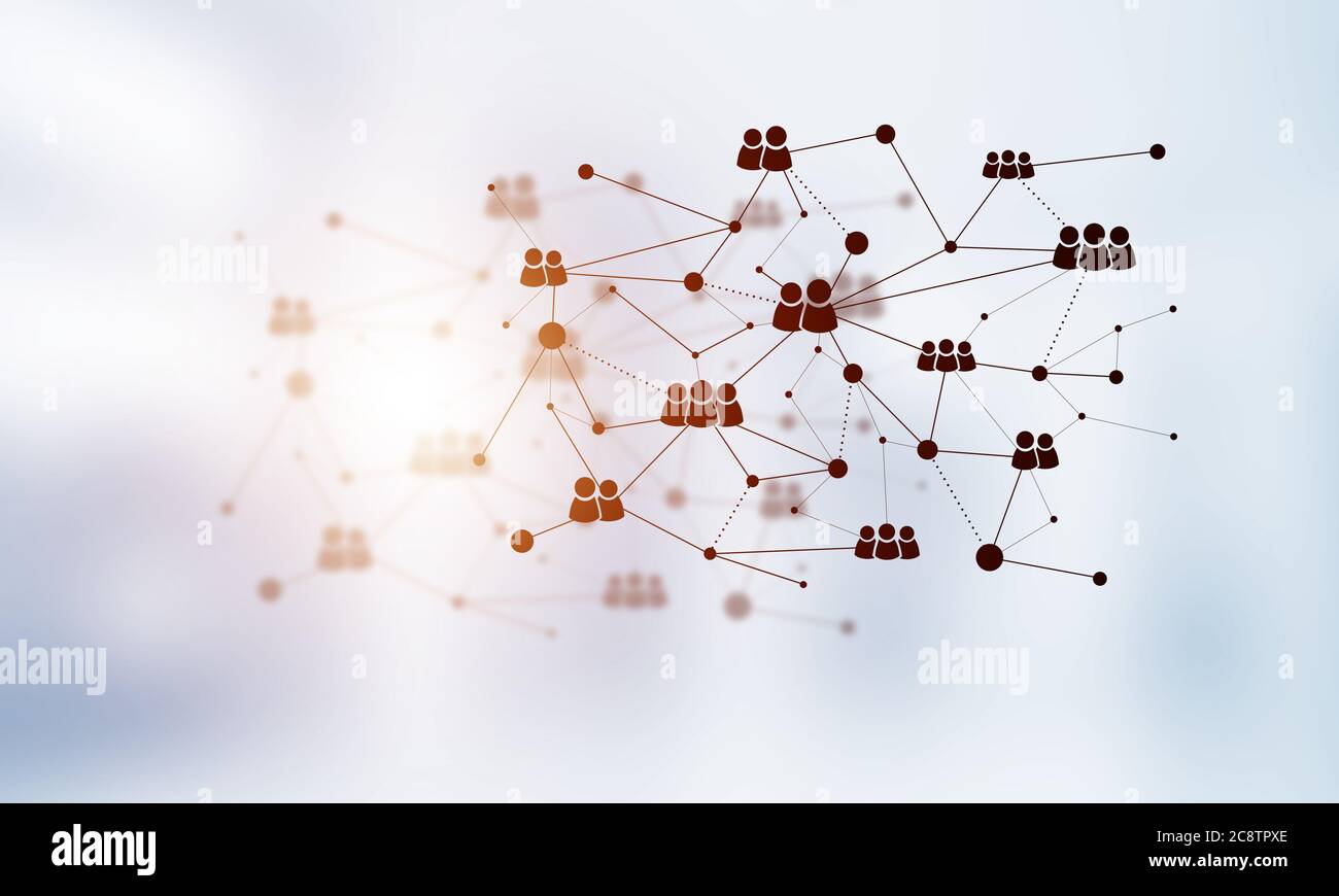 Concept of networking and connection against modern office blurred ...
