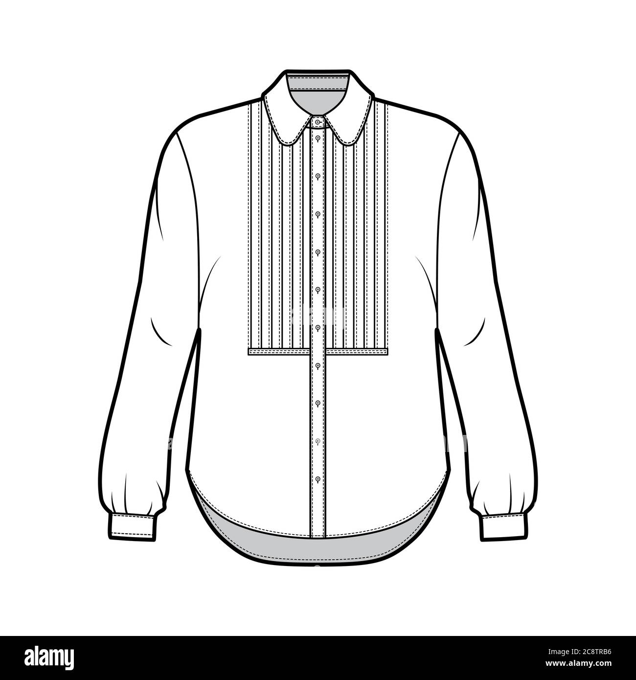 Shirt technical fashion illustration with bib, button down front ...