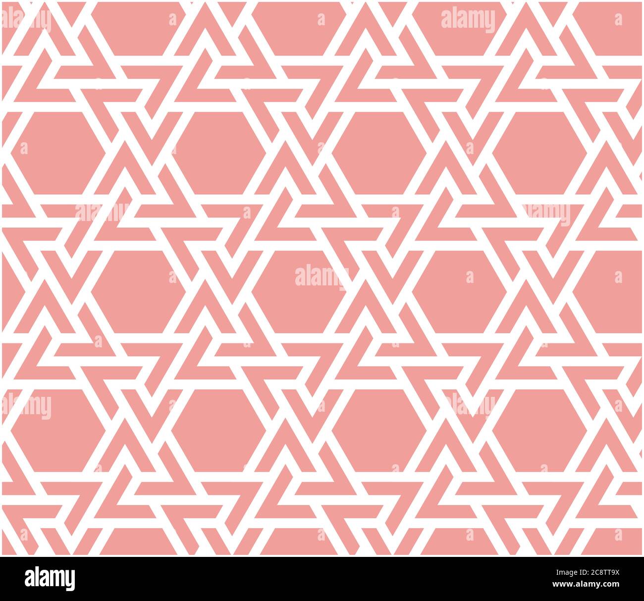 Living coral arabesque vector seamless pattern. Geometric halftone texture with color tile disintegration. Coral color texture, background, wallpaper Stock Vector