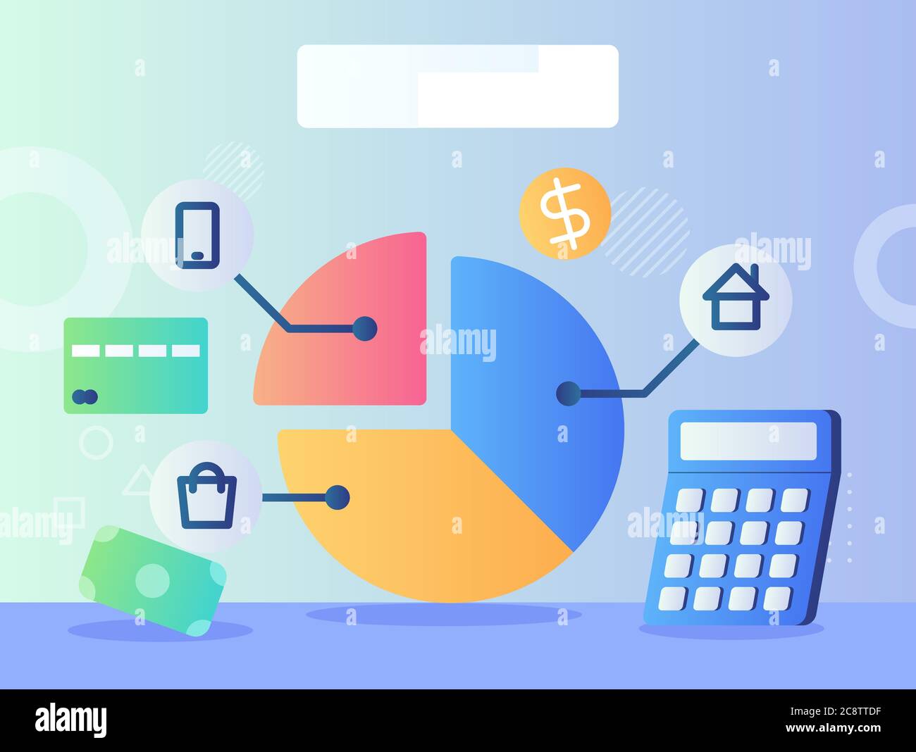 Budged planning concept pie chart piece house shopping smartphone