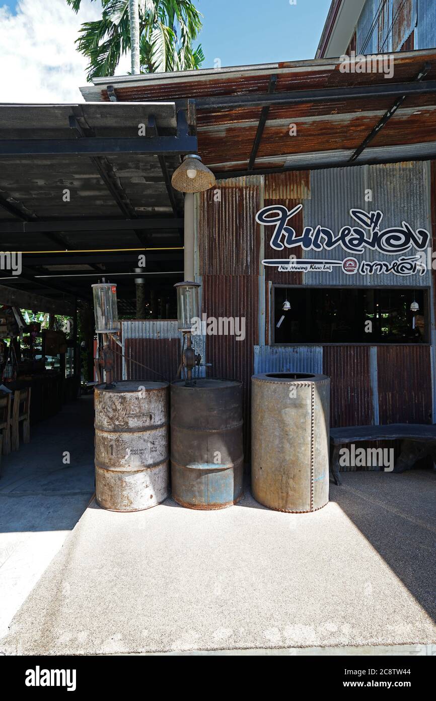 Exterior Design And Frontstore Decoration Of Restaurant And Cafe Decorated With Vintage Wooden Furniture And Antique Metal Sheet Phang Nga Thailand Stock Photo Alamy