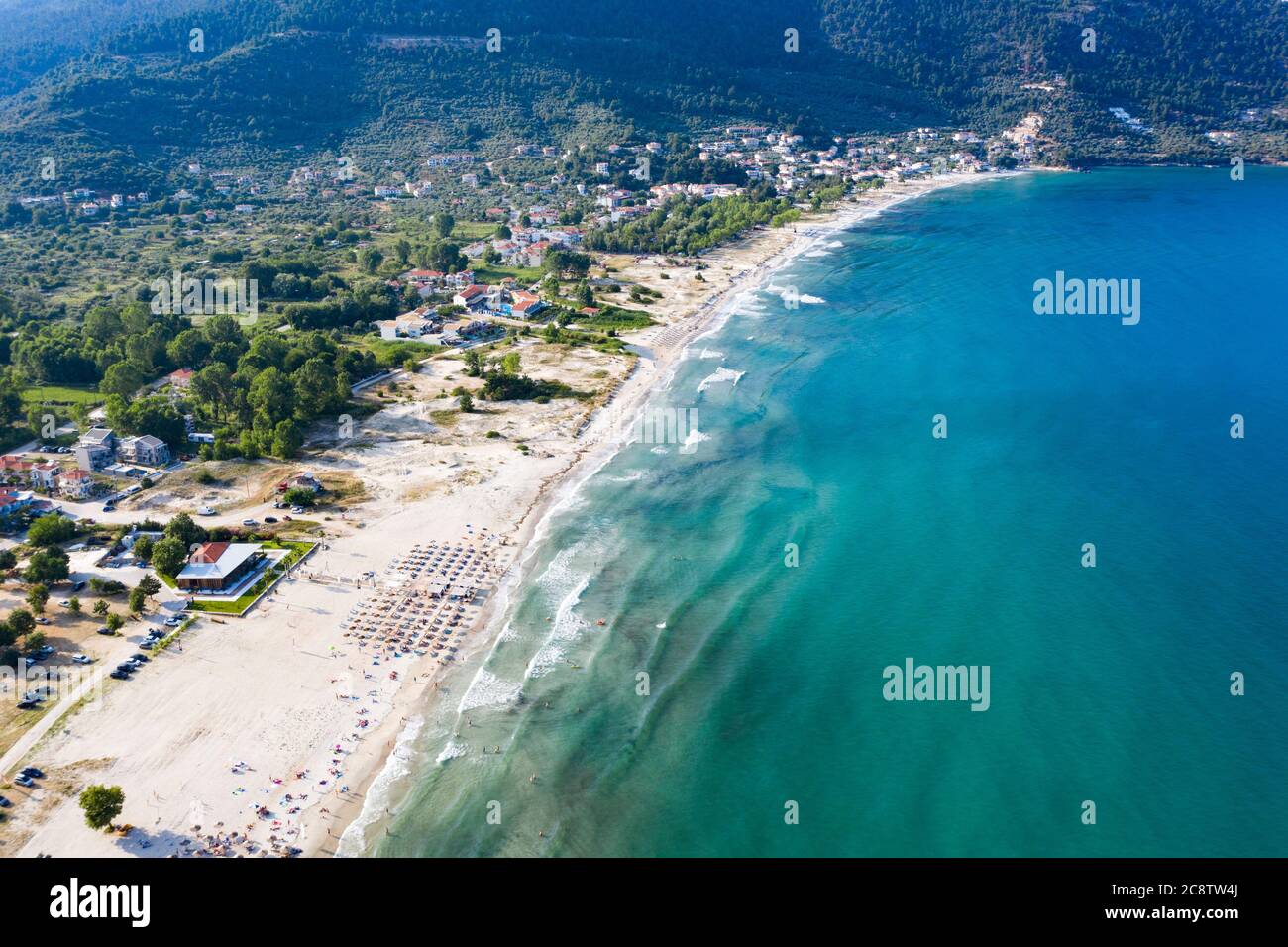 Landscape with amazing Golden Beach and Skala Potamia on Thassos, Aegean Sea, Greece Stock Photo