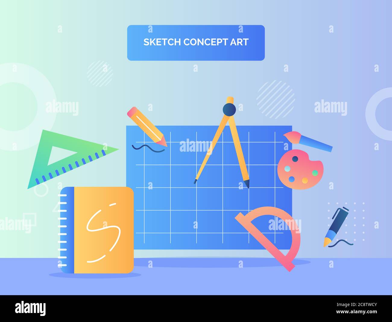 Sketch concept art concept drawing tool icon set collection book sketch