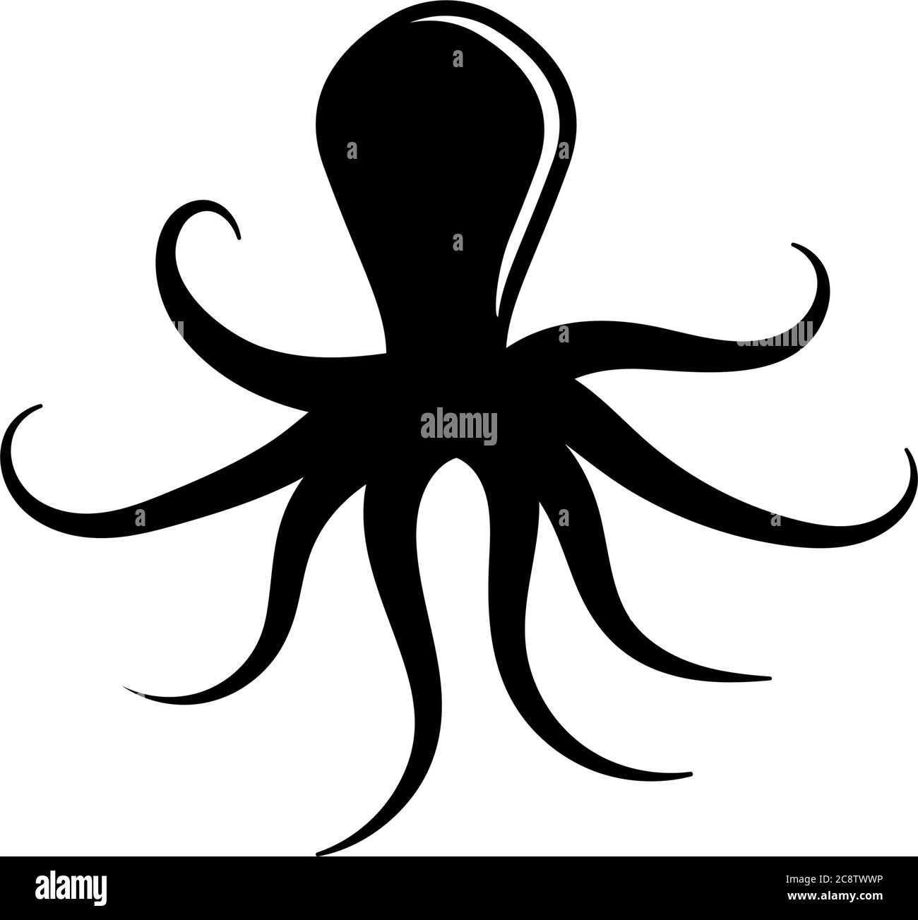 Octopus Ocean Animal, Kraken Silhouette. Flat Vector Icon illustration