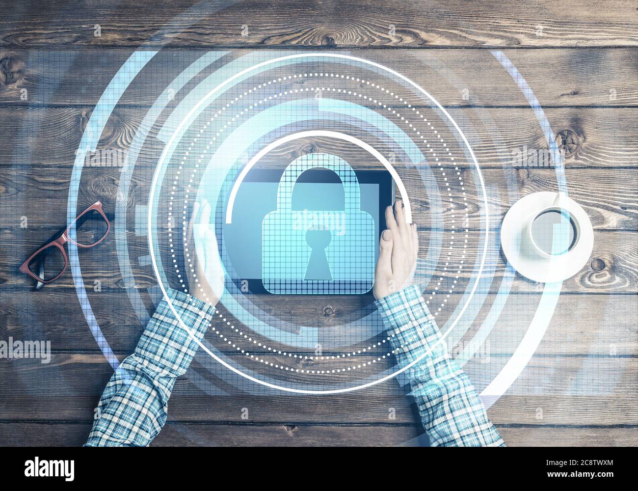 Concept of computer access with media lock icon on tablet screen Stock ...