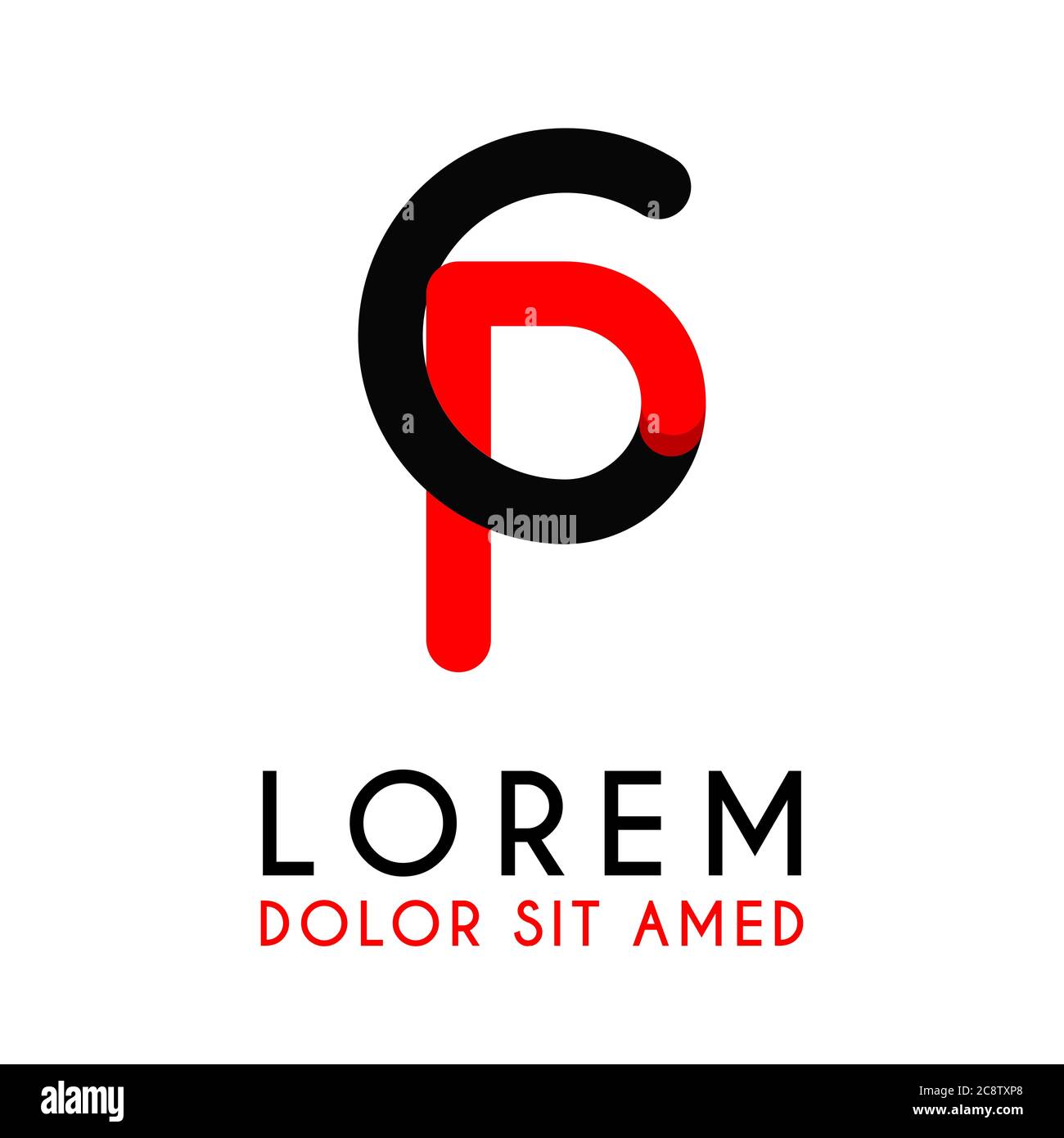 initial Letter CP with red Black and has rounded corners Stock Vector