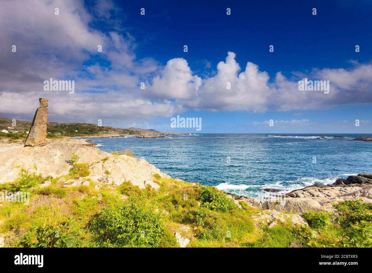 The rocky coast landscape of southern Norway with an ocean view in Rogaland county Norway. Stock Photo