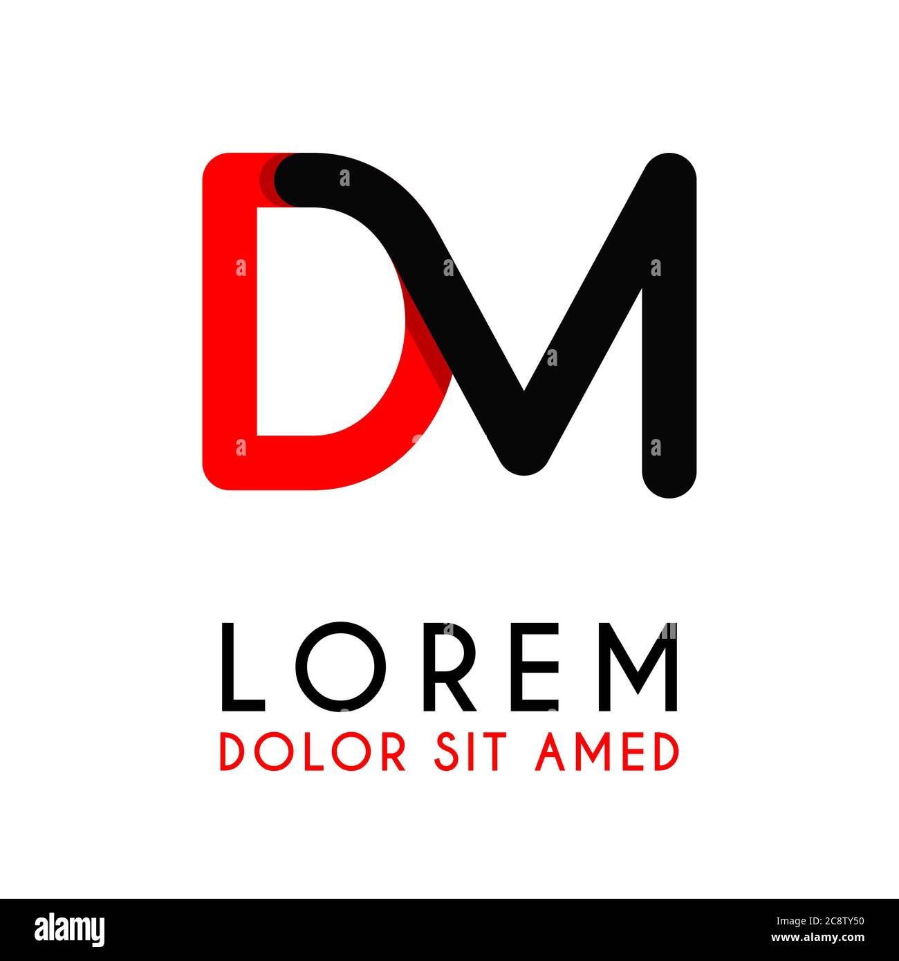 initial Letter DM with red Black and has rounded corners Stock Vector