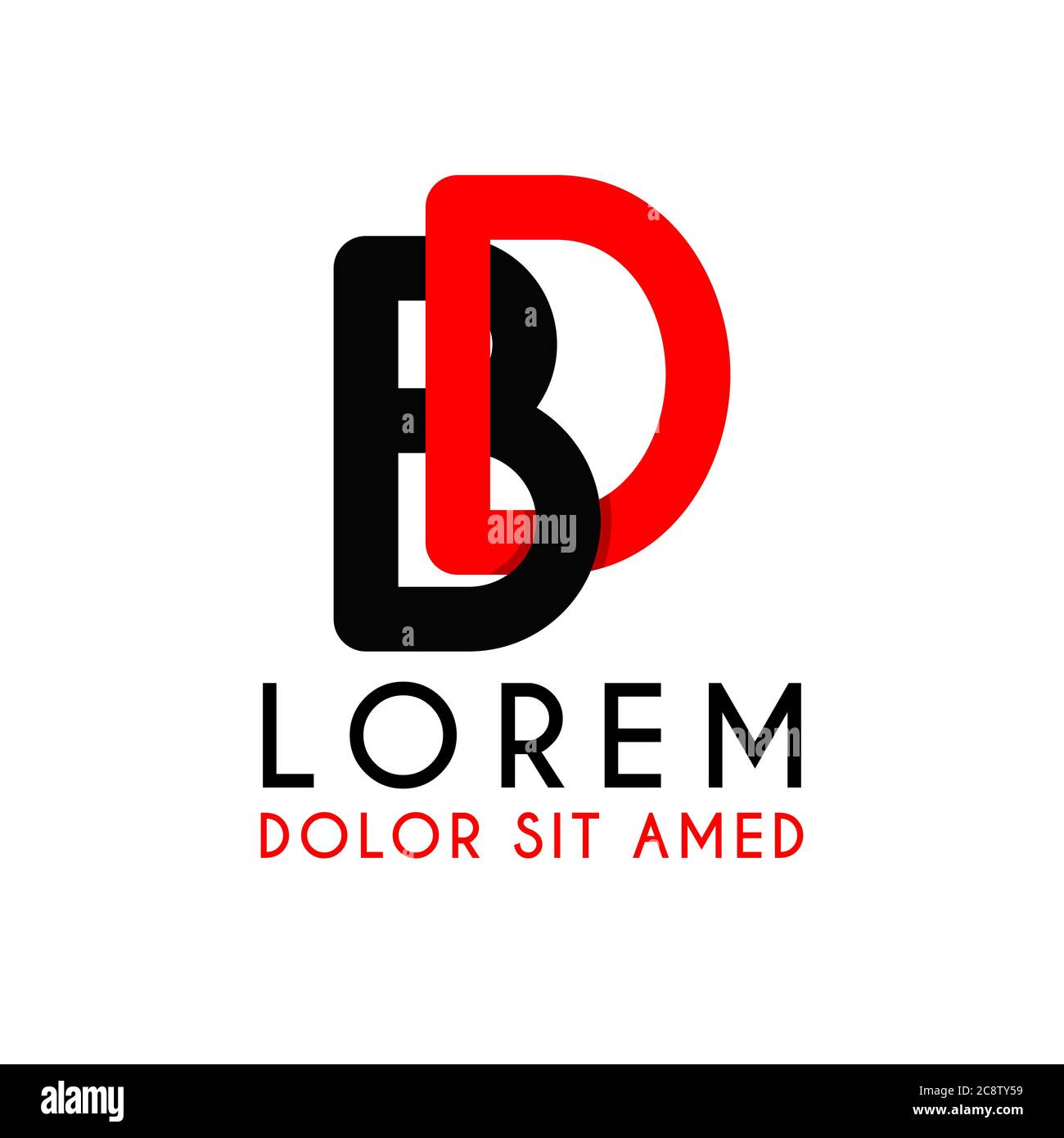 initial Letter DB with red Black and has rounded corners Stock Vector