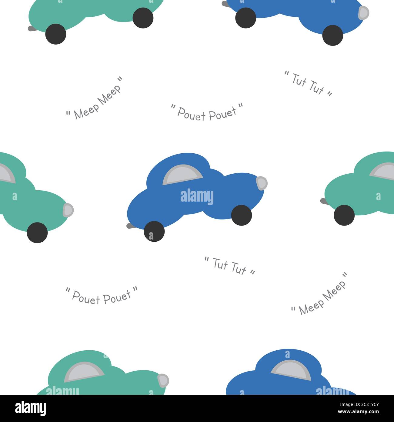Funny green and blue cars in the shape of a cloud. With car noise