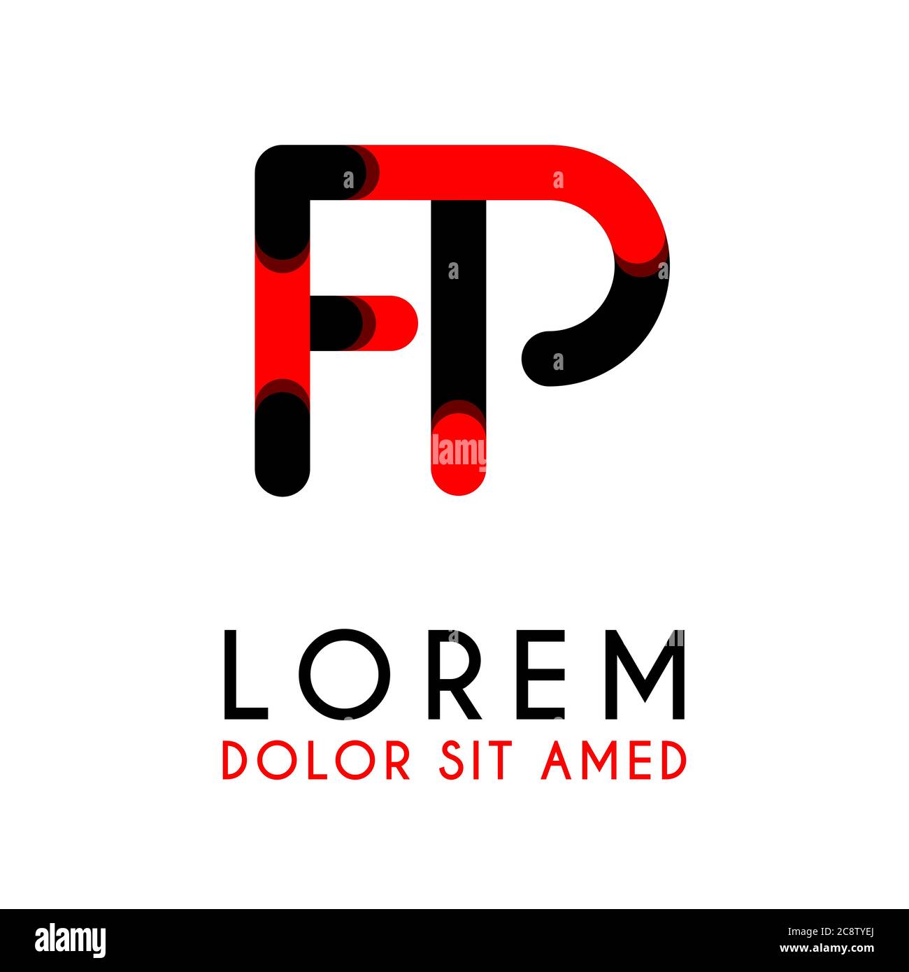 initial Letter FP with red Black and has rounded corners Stock Vector