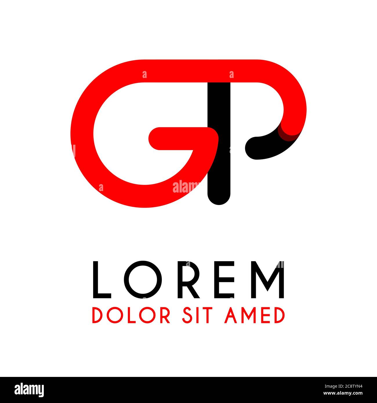 initial Letter GP with red Black and has rounded corners Stock Vector