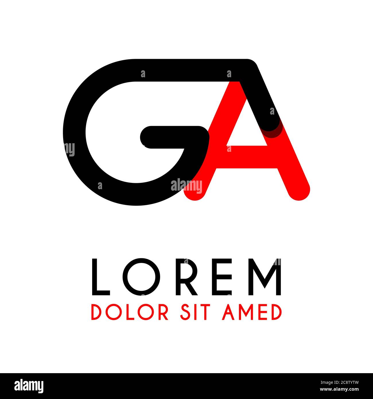 initial Letter GA with red Black and has rounded corners Stock Vector