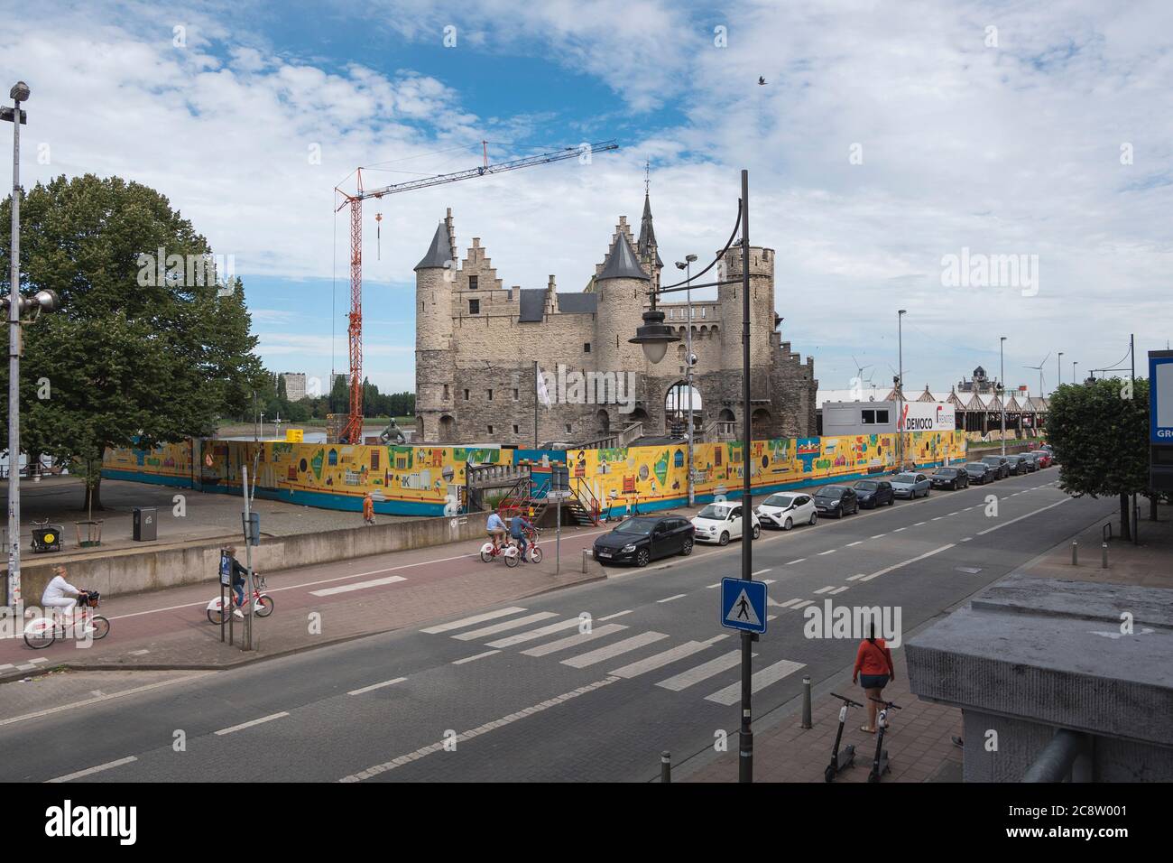 Antwerp, Belgium, July 19, 2020, overview of the restoration and renovation work on the Steen castle in Antwerp Stock Photo