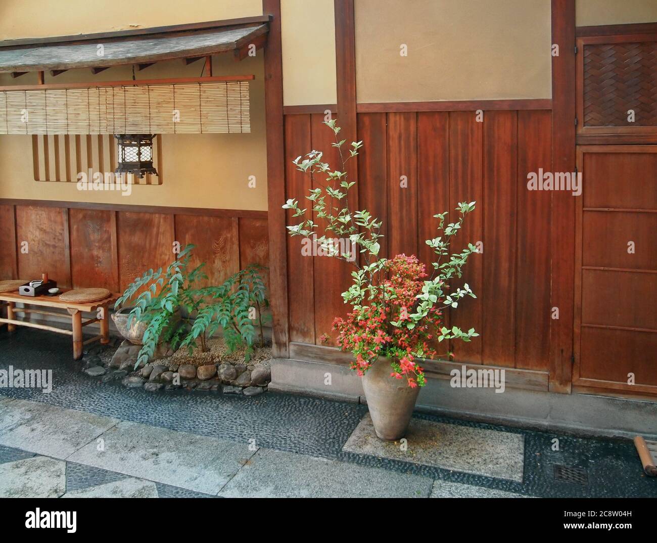 Traditional hotel (Ryokan) in the Japanese city of Kyoto.Old building Stock Photo