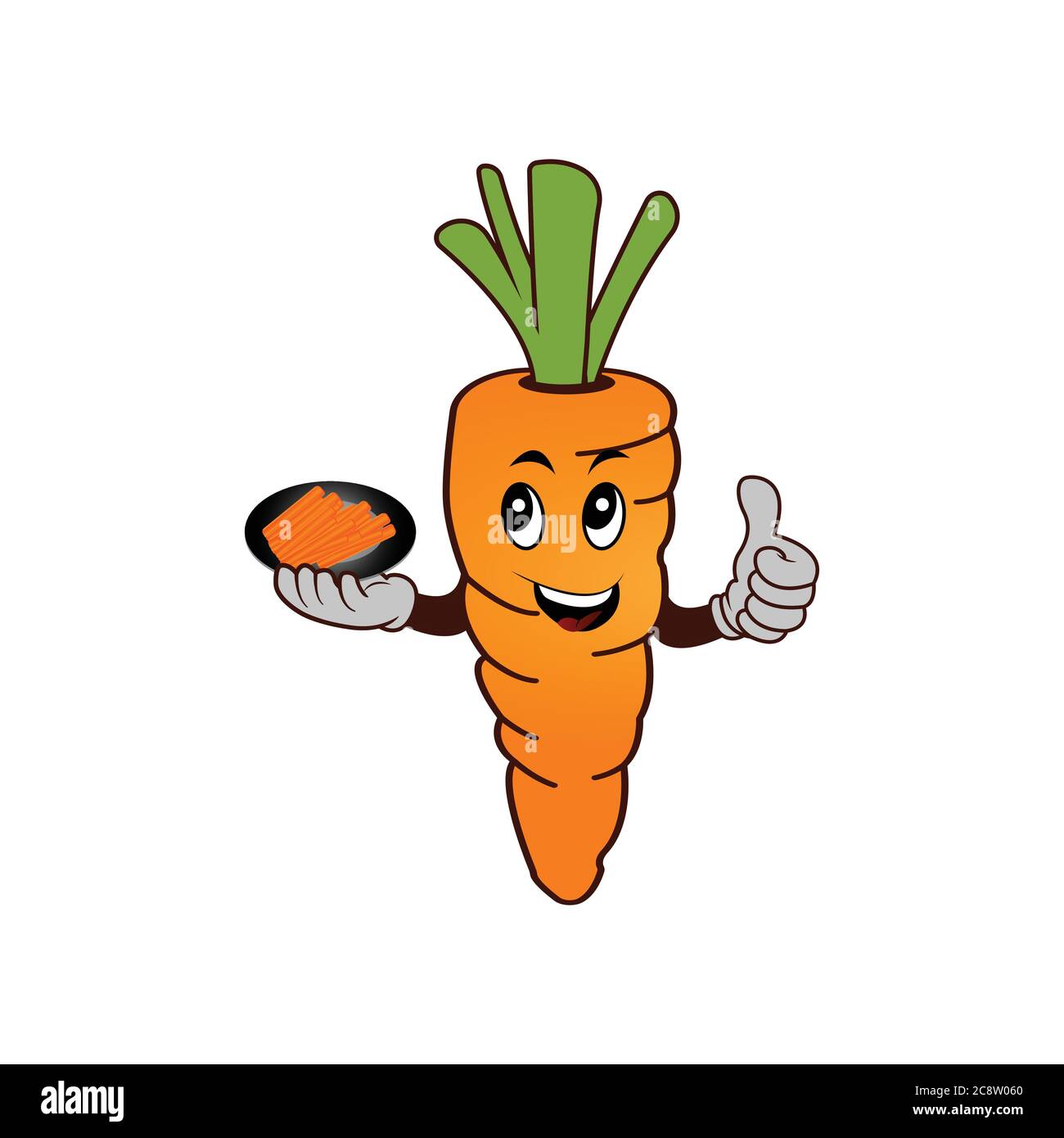 Carrot cartoon character with a carrot sticks a white background