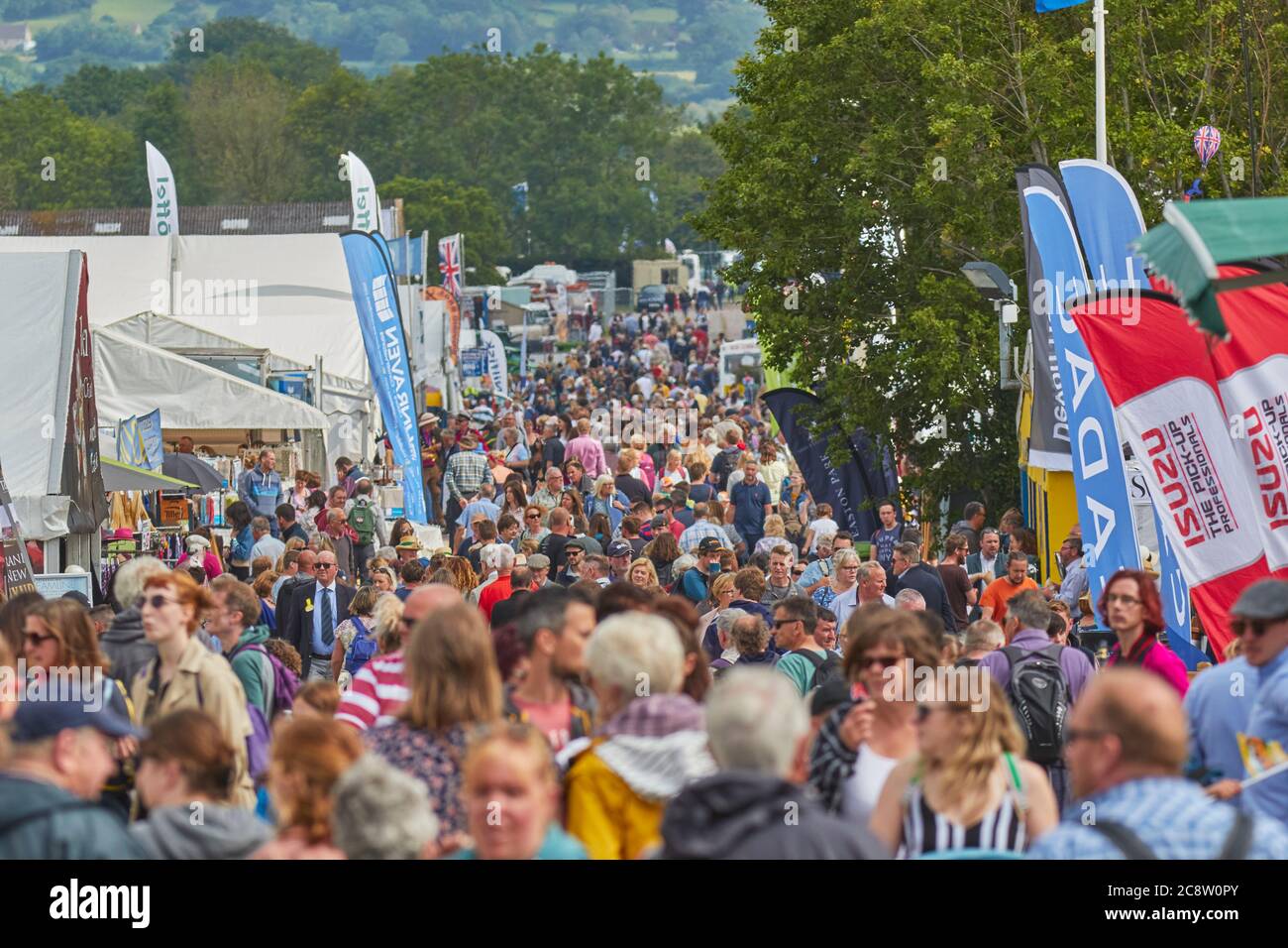 Crowds throng a summer show; at the Royal Bath and West Show, an annual agricuiltural show near Shepton Mallet, Somerset, Great Britain. Stock Photo