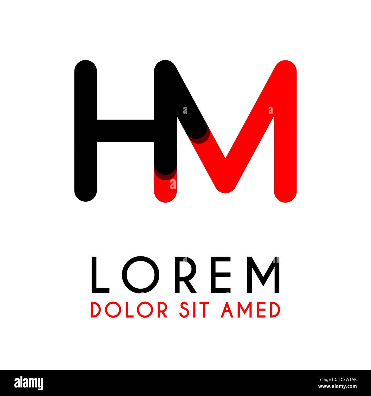 initial Letter HM with red Black and has rounded corners Stock Vector