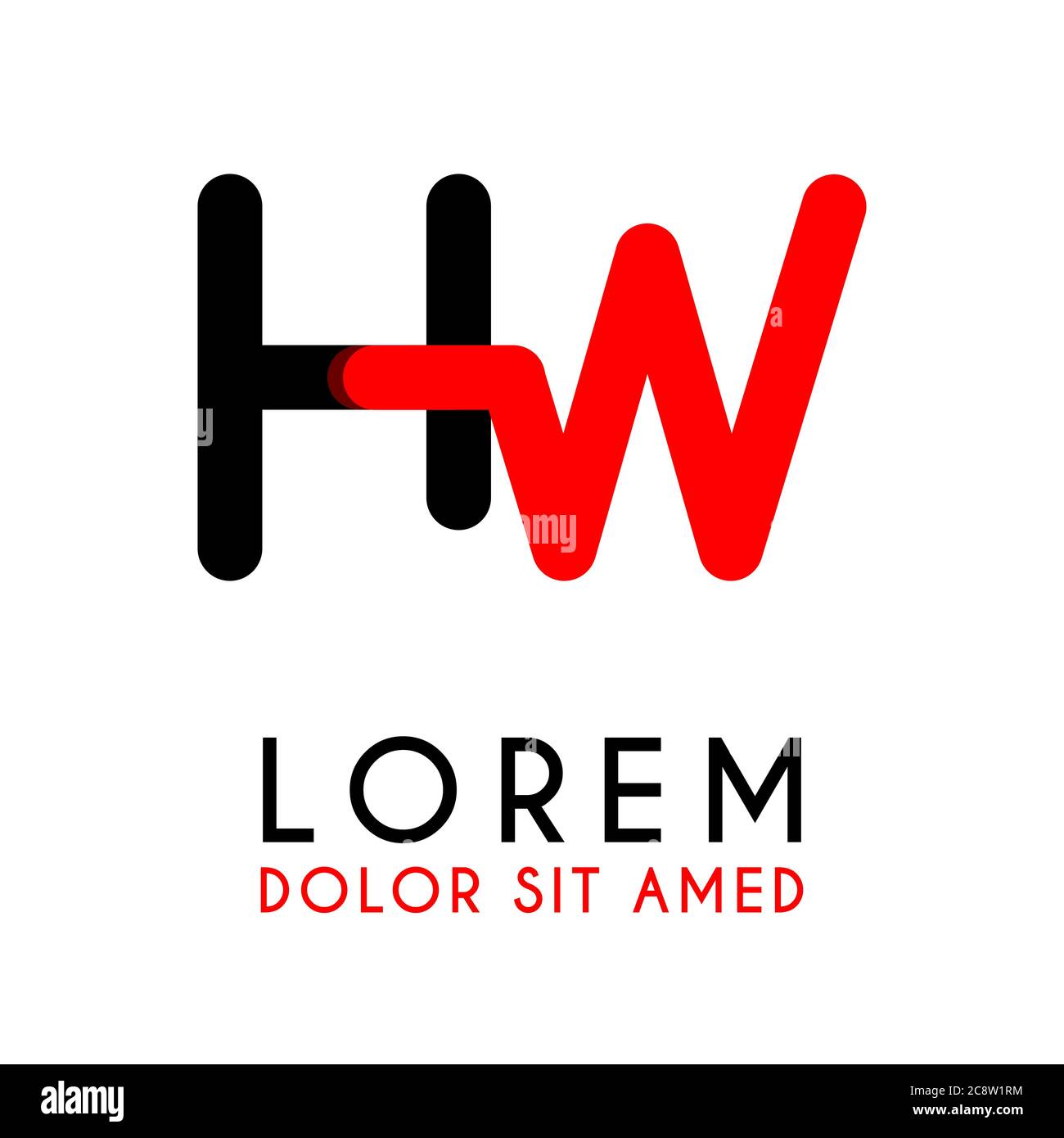 Hw Lettering initial Letter HW with red Black and has rounded corners Stock Vector ...