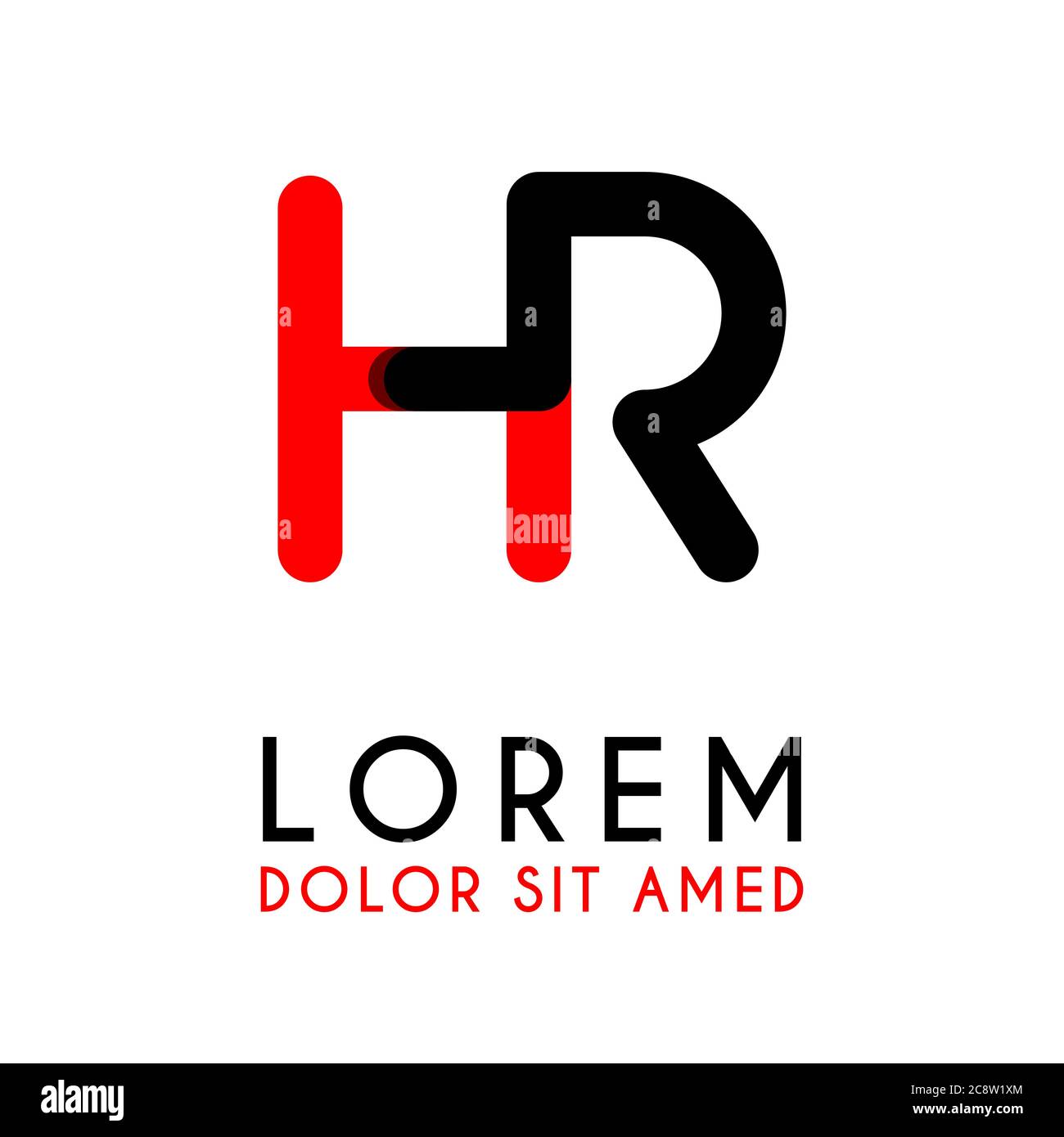 initial Letter HR with red Black and has rounded corners Stock Vector