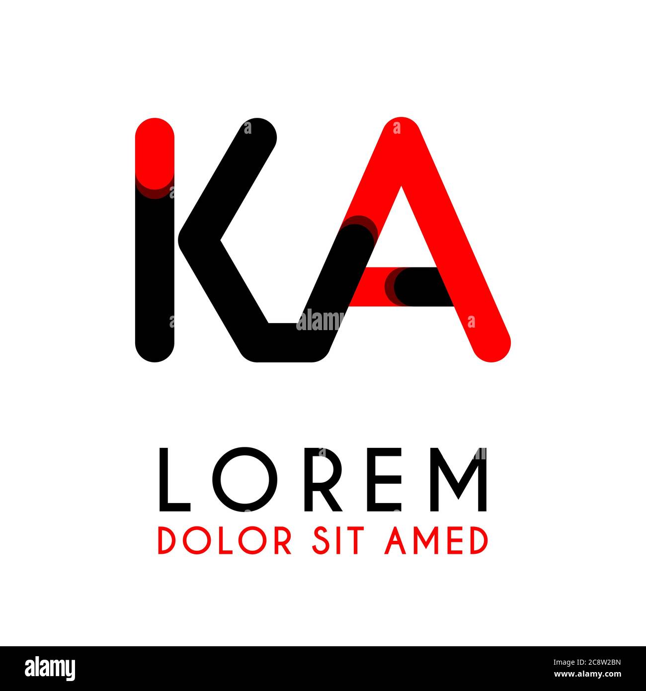 initial Letter KA with red Black and has rounded corners Stock Vector